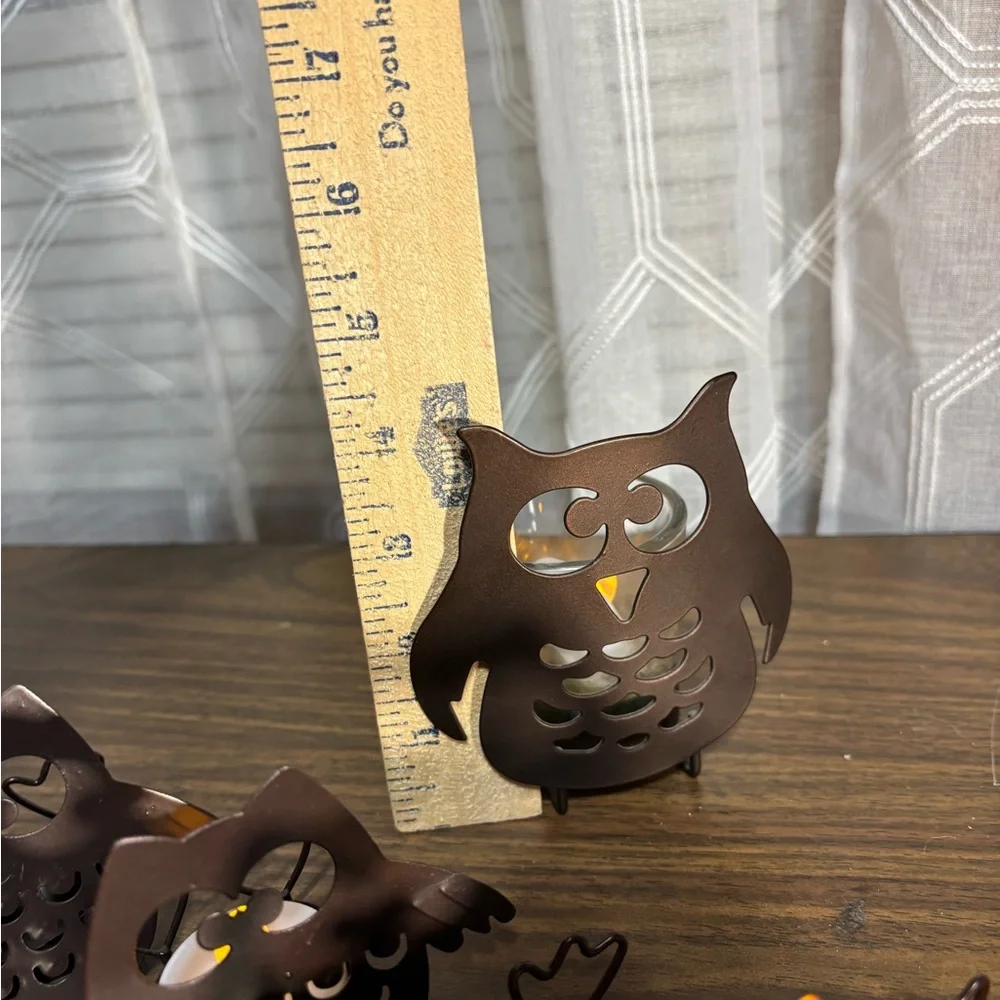 Yankee Candle Set of Metal Owl Candle Light Holders. 4 babies & Momma 3”&4”H